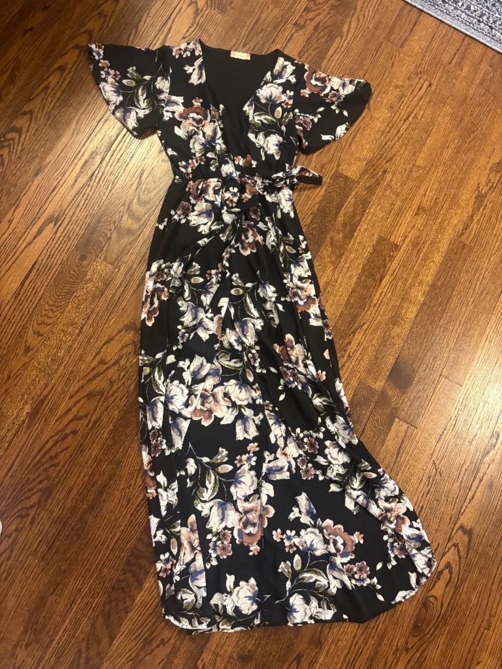 Altar'd State- Black Floral High Low Maxi Dress- Medium